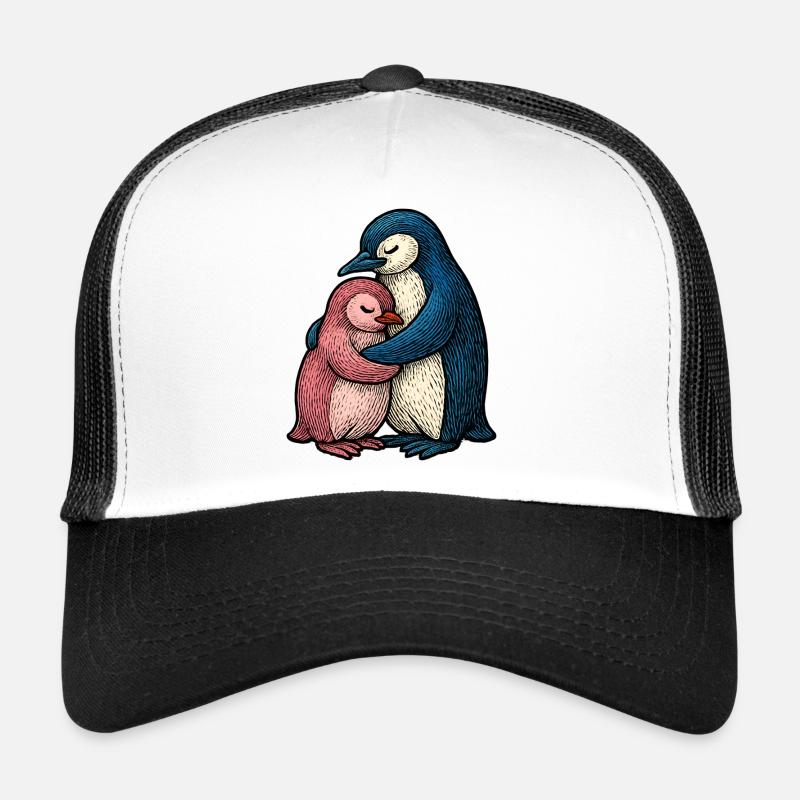 Hugged Penguins: Blue Pink Duo - Trucker Cap - white/black