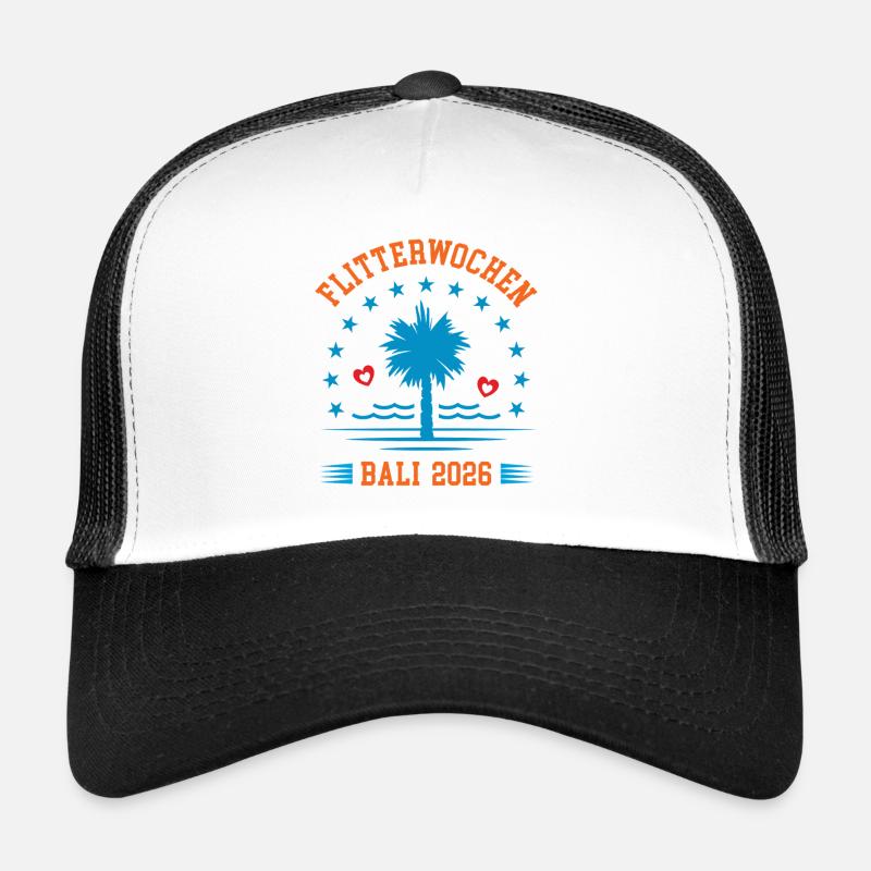 Flitterwochen Bali 2026 Hochzeitsreise Indonesien - Trucker Cap - Weiß/Schwarz