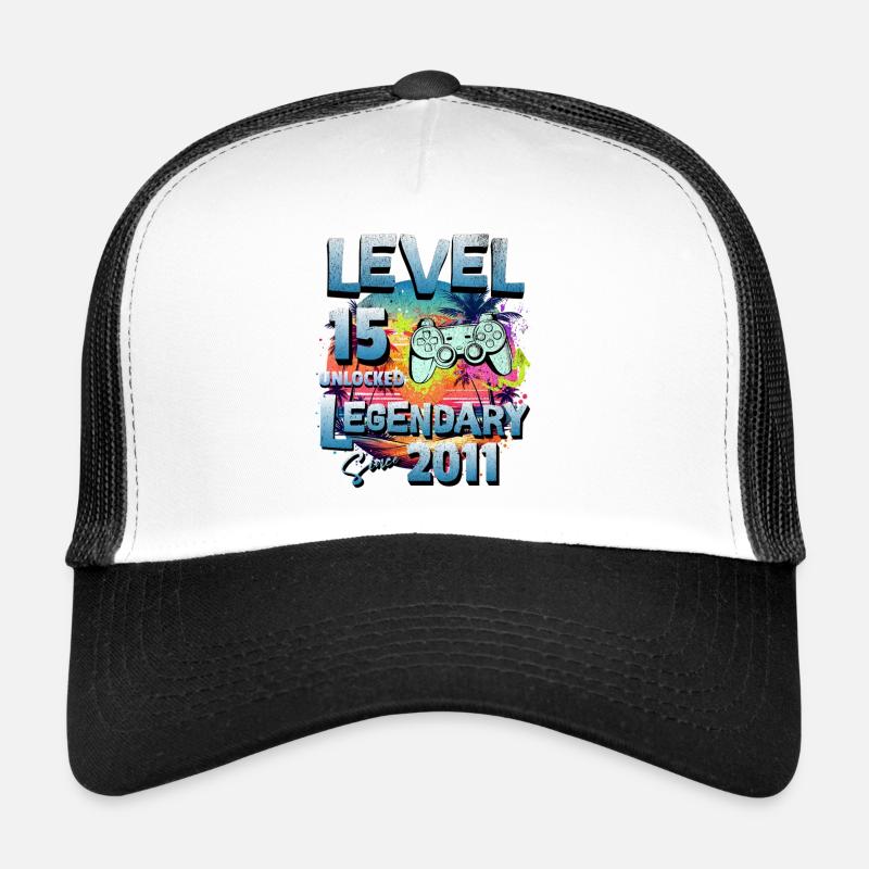Level 15 Jahre Freigeschaltet seit 2011 Geburtstag - Trucker Cap - Weiß/Schwarz