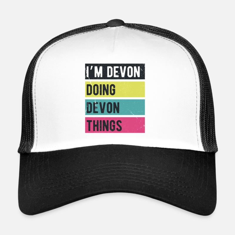 Je suis Devon qui fait des couleurs rétro de Devon Things Casquette trucker 