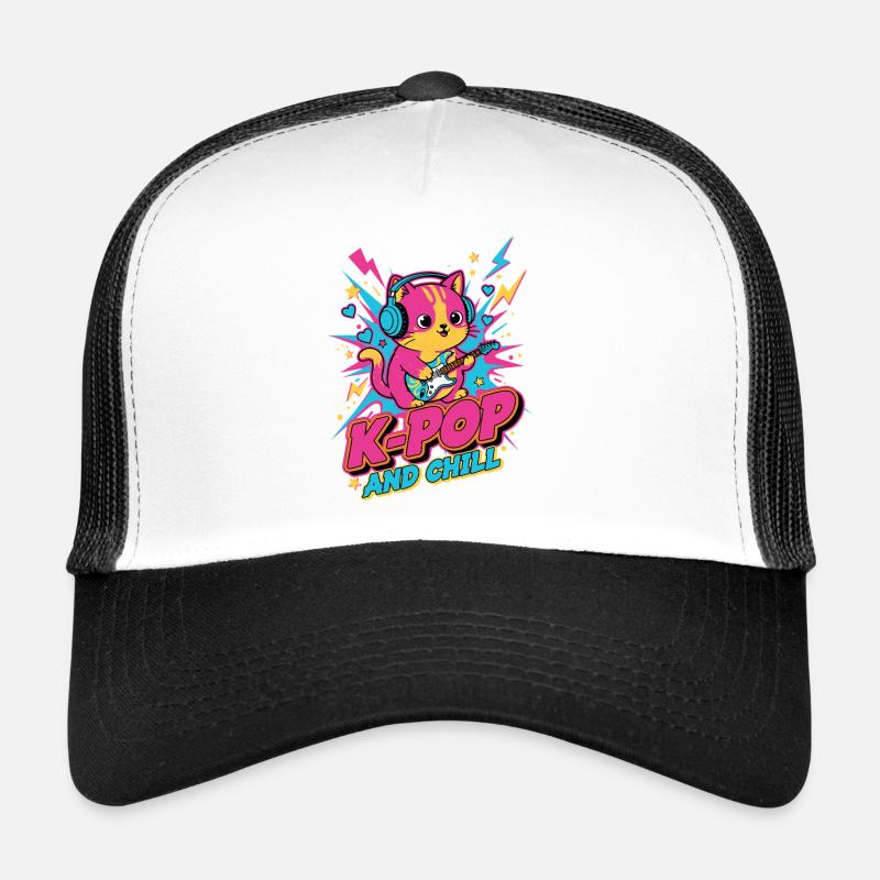 Chat K-Pop mignon K-POP AND CHILL Anime de musique coréenne Casquette trucker 
