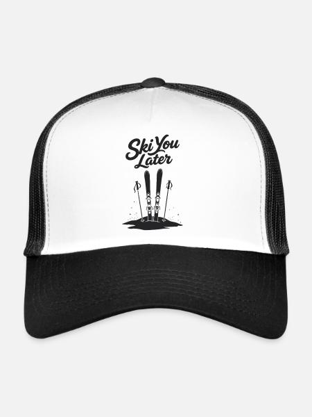Skier plus tard : Drôle de dicton pour les skieurs - Casquette trucker  - blanc/noir - Devant