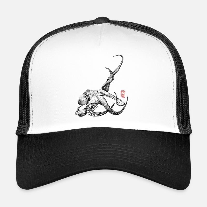 Krake mit Kanji Stamp - Trucker Cap - Weiß/Schwarz