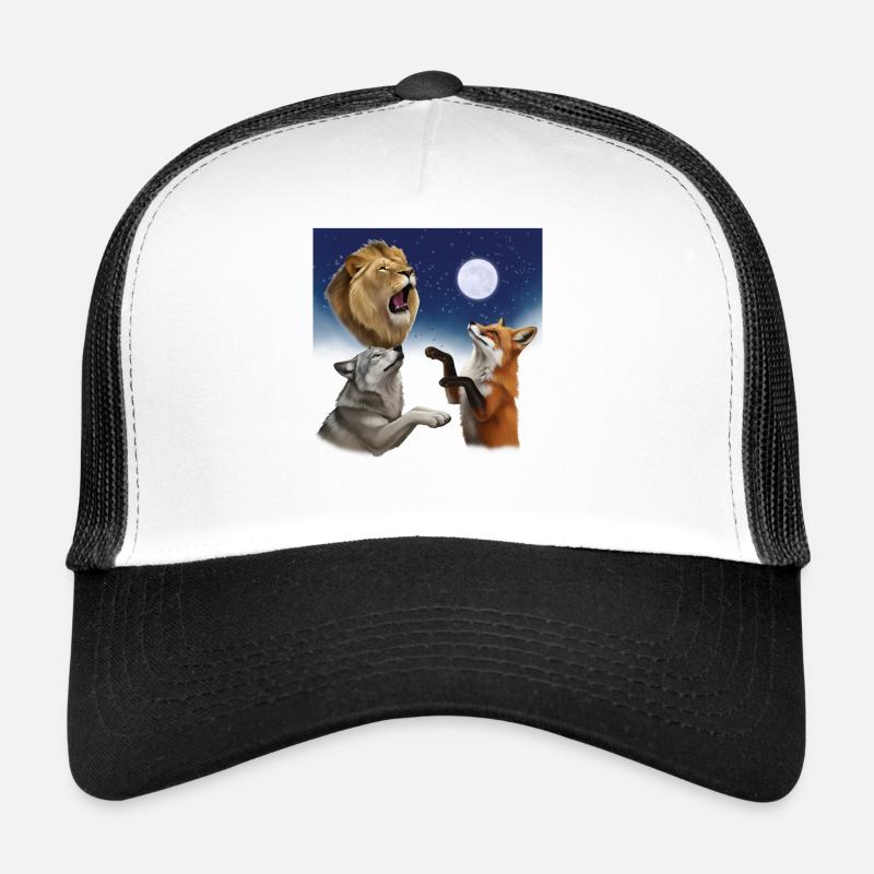Wolf, fox and lion howl at the moon animals Trucker Cap
