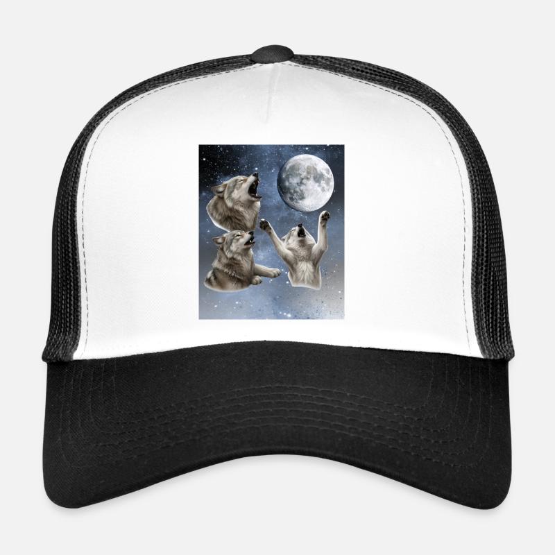 Three wolves howl at the full moon Wolf Trucker Cap