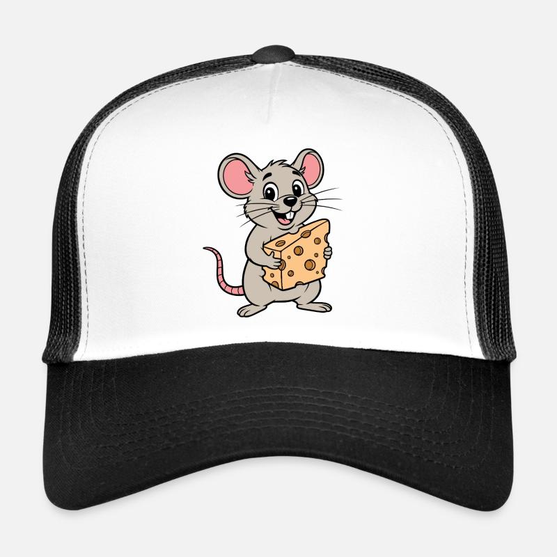 Dessin animé de souris espiègle avec du fromage Casquette trucker 