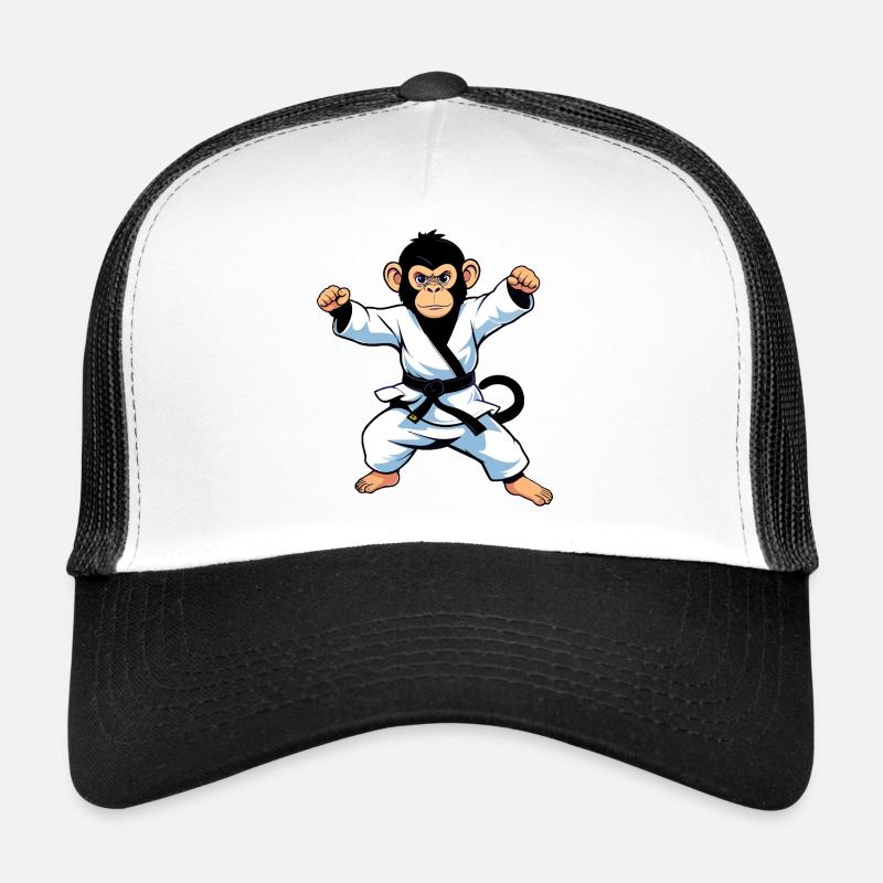 Singe chimpanzé dans un motif d’arts martiaux de karaté Casquette trucker 