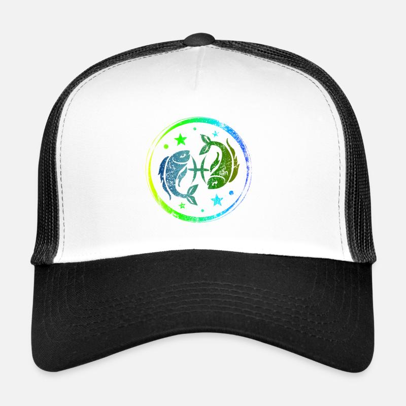 Fische-Sternzeichen des Horoskops und der Astrologie - Trucker Cap - Weiß/Schwarz