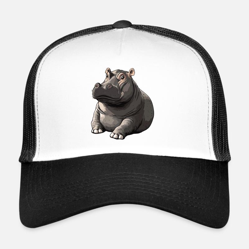 Silent Hippo Cartoon Style - Trucker Cap - white/black
