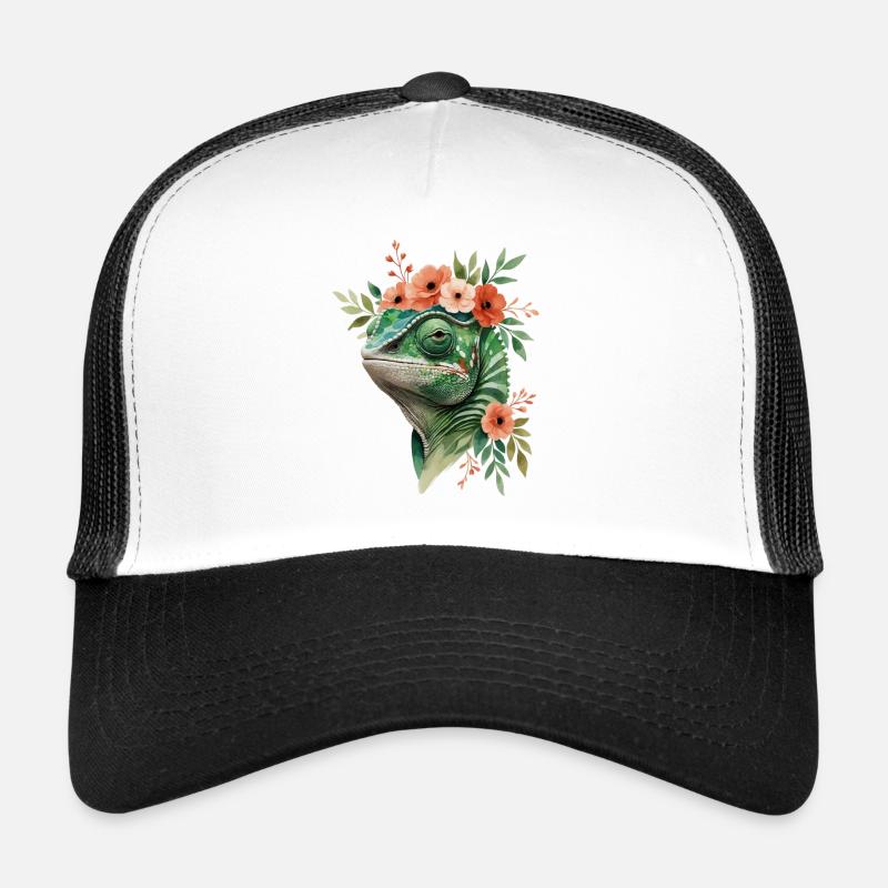 Couronne de fleurs avec caméléon Casquette trucker 
