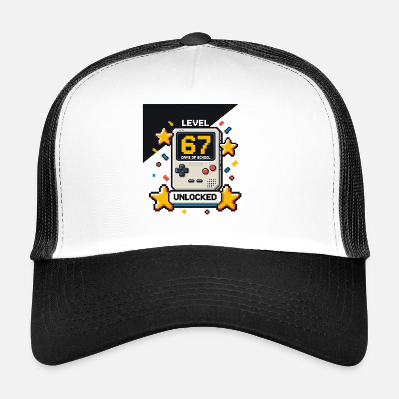 Level 67 Tage Schule freigeschalteter Pixel Gamer Trucker Cap