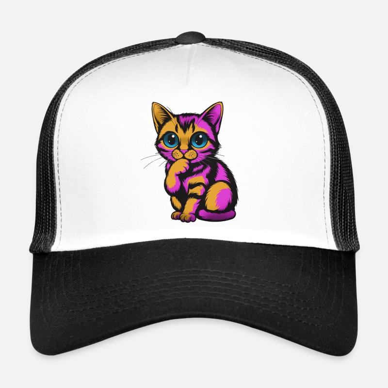 Bunter nachdenklicher Kater Neonfarben - Trucker Cap - Weiß/Schwarz