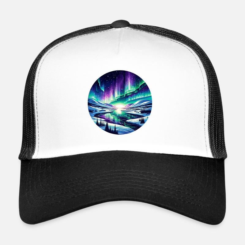 Nordlichtlandschaft am Eisfluss - Trucker Cap - Weiß/Schwarz