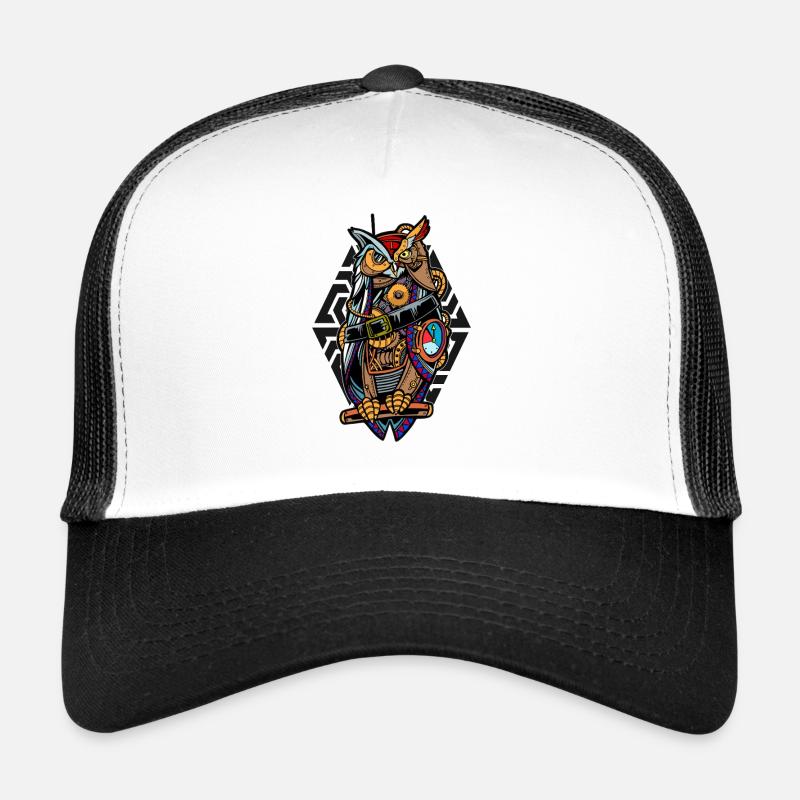 Steampunk Owl with Gears Mystical Mechanical - Trucker Cap - white/black