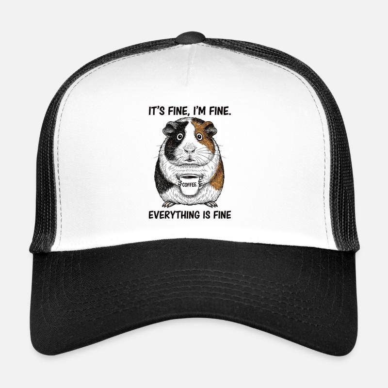 C’est bon, je vais bien café, cochon d’Inde. Casquette trucker 