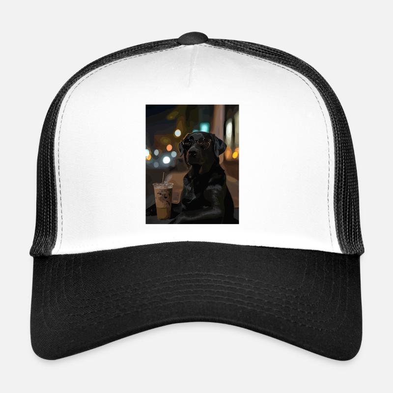 Nachtlicher Straßenhund mit Kaffee Trucker Cap