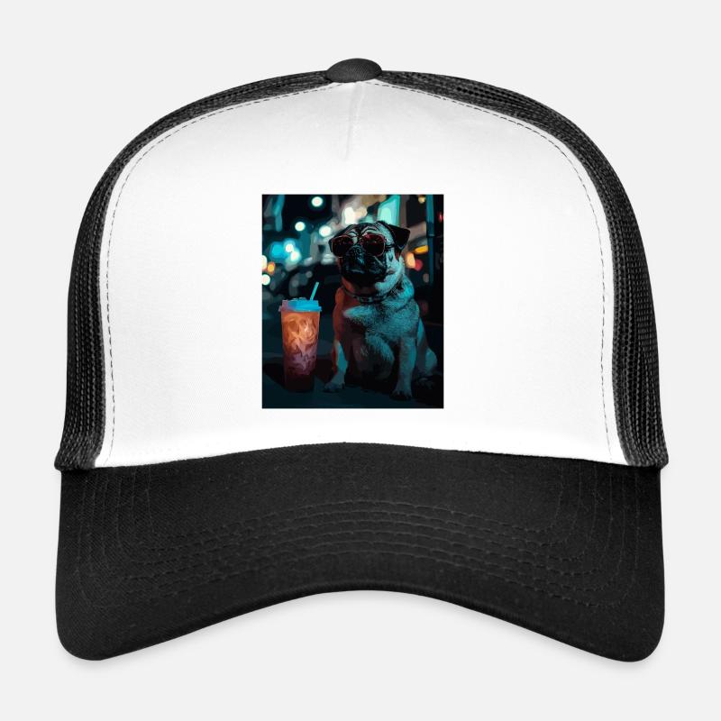Neon Pug in Nightlife Trucker Cap