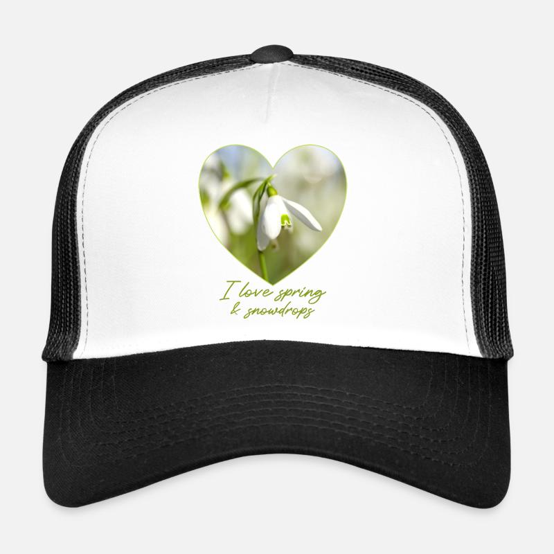 Herz mit Schneeglöckchen i love spring - Trucker Cap - Weiß/Schwarz