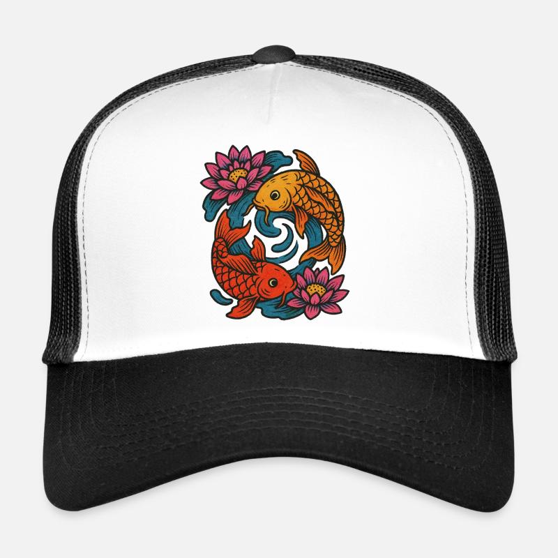 Conception circulaire de la carpe koï et du lotus Casquette trucker 