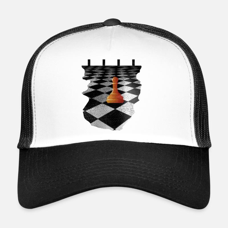 Oranger Bauer auf schwarz-weißem Schachbrett Trucker Cap