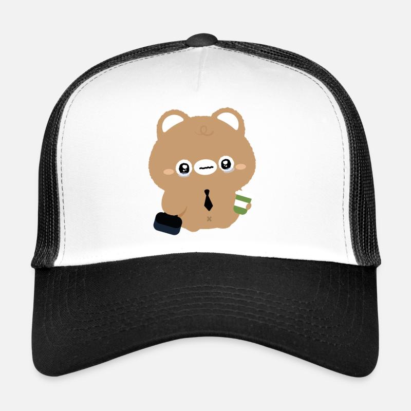 Tired Kawaii Bear with Coffee  - Trucker Cap - white/black