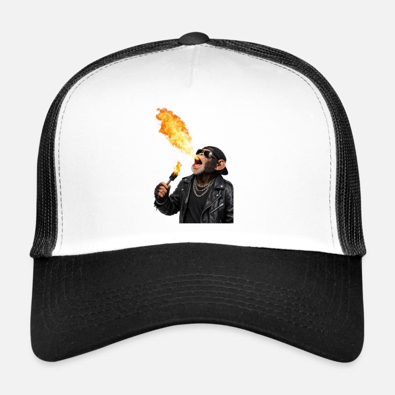 Flammenaffe Rocker Lederjacke Trucker Cap