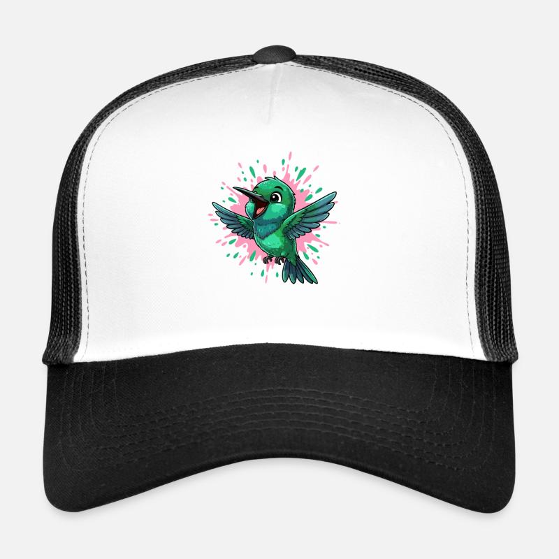 Colibri coloré avec éclaboussures de couleur Casquette trucker 