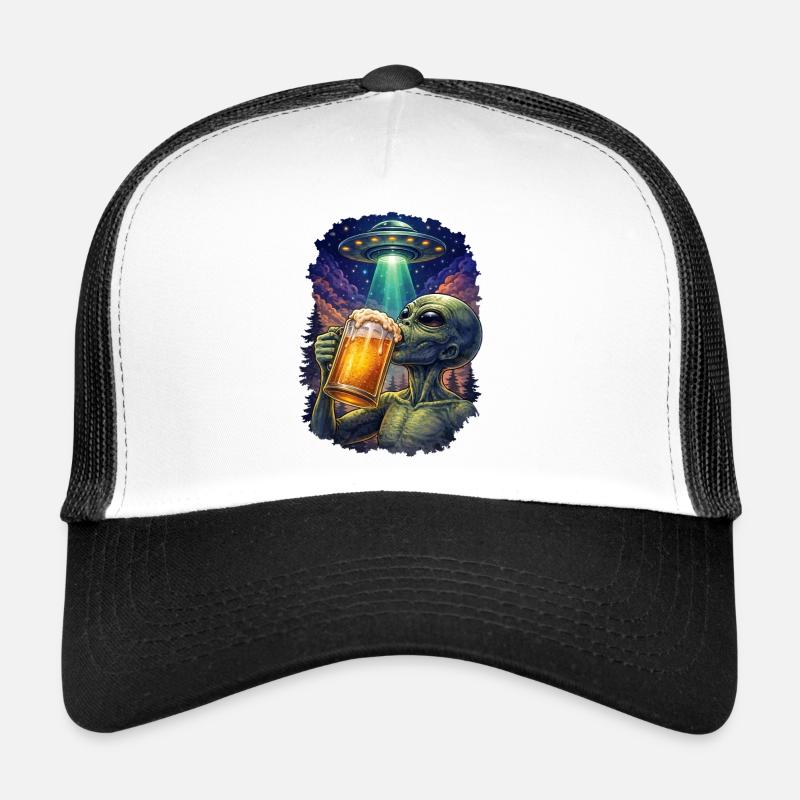 Alien Drinking Beer UFO Trucker Cap
