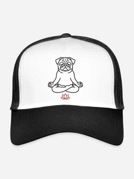 Mops Hund Zen Ausmalbild - Trucker Cap - Weiß/Schwarz - Vorne