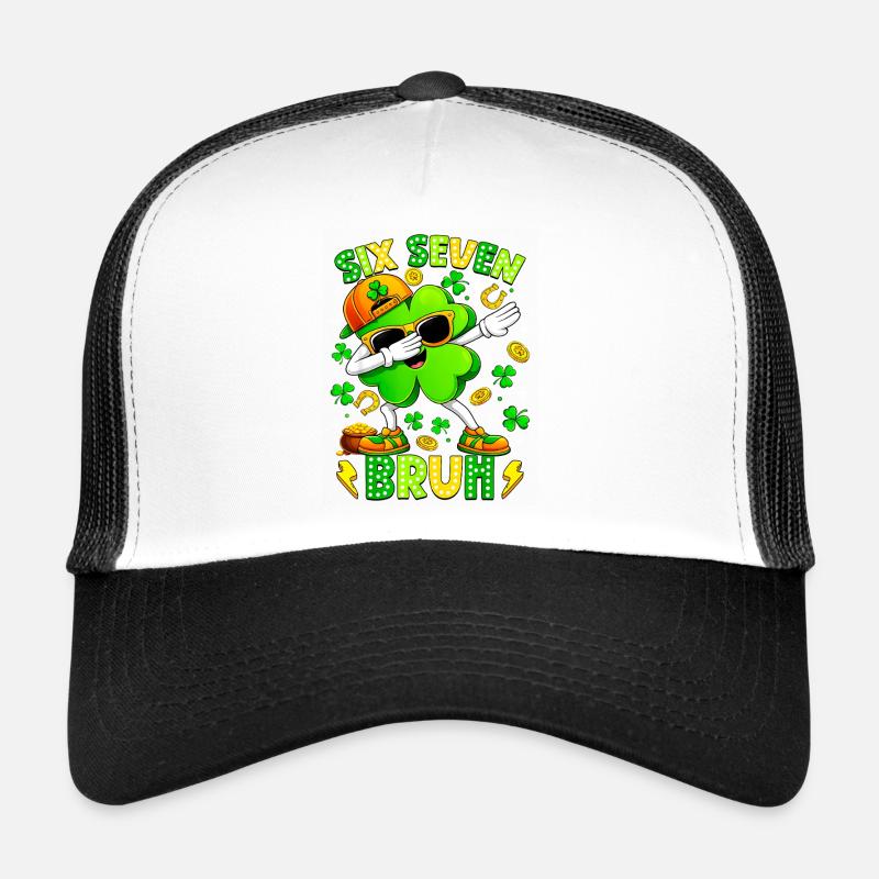 Six Seven Bruh Meme 67 St Patrick Day - Casquette trucker  - blanc/noir