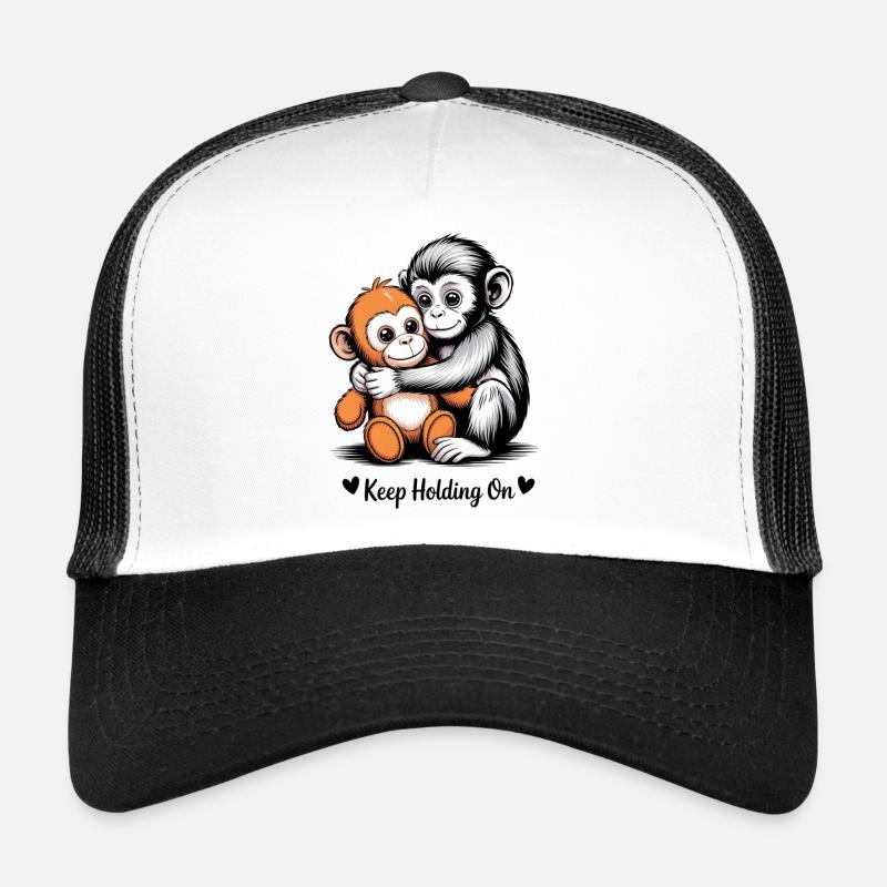 Continue de tenir bon, câlin de singe Casquette trucker 