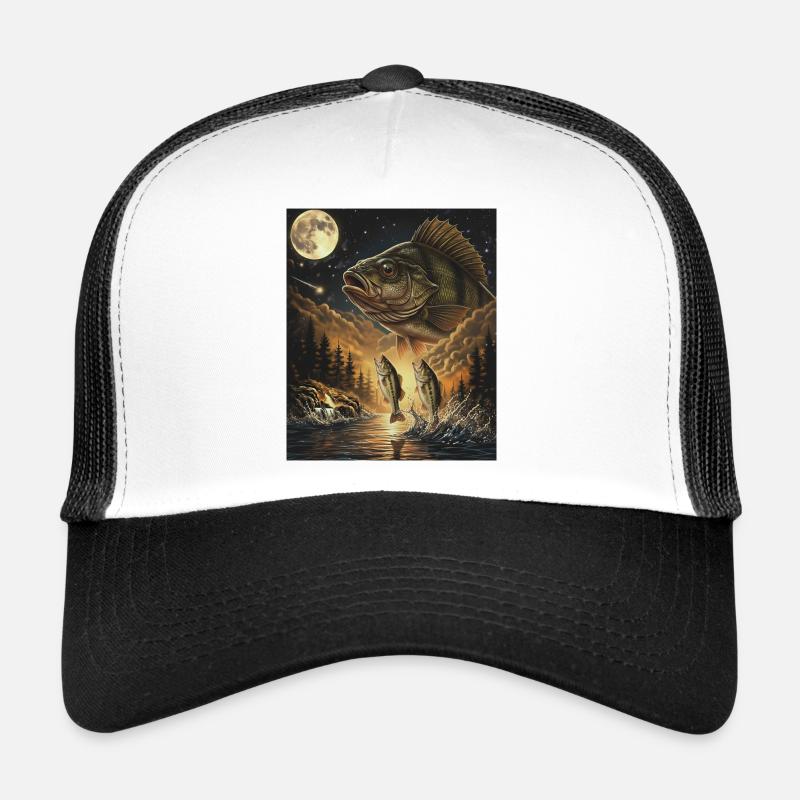 Pêche au perche de la lune hurlant de lune à l’achigan Casquette trucker 
