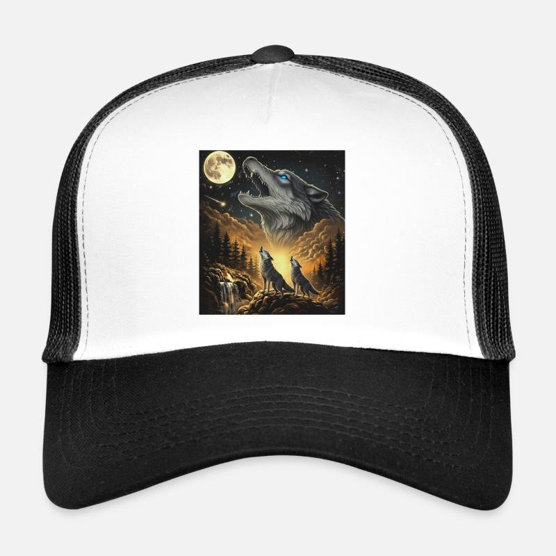Moonlit Night Wolf Pack in Starlight Trucker Cap