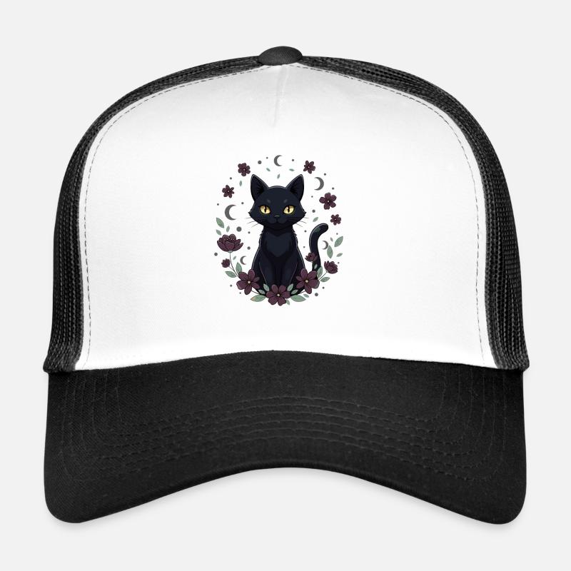 Moon Night Cat Flower Circle Trucker Cap