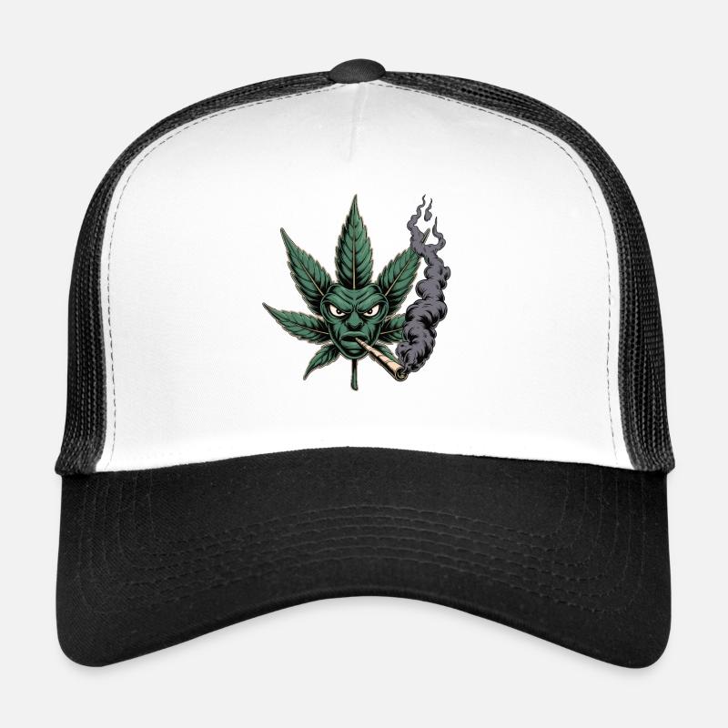 Hemp Leaf Shirt – Cartoon Leaf Face with Smoke Trucker Cap