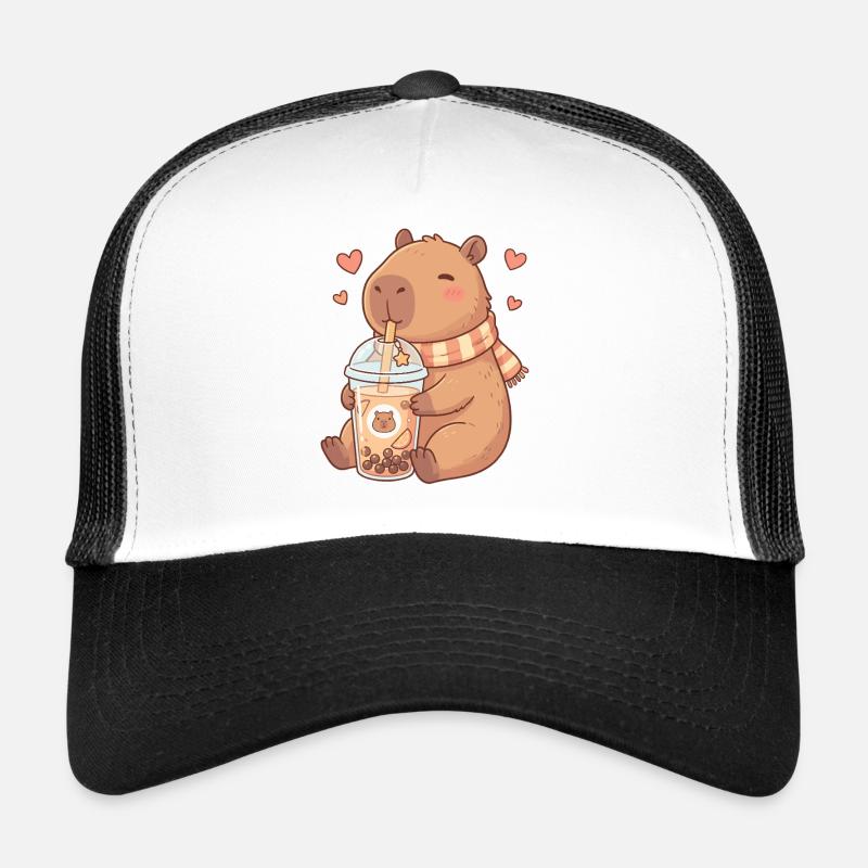 Cozy Kawaii Capybara schlürft Boba-Tee Trucker Cap