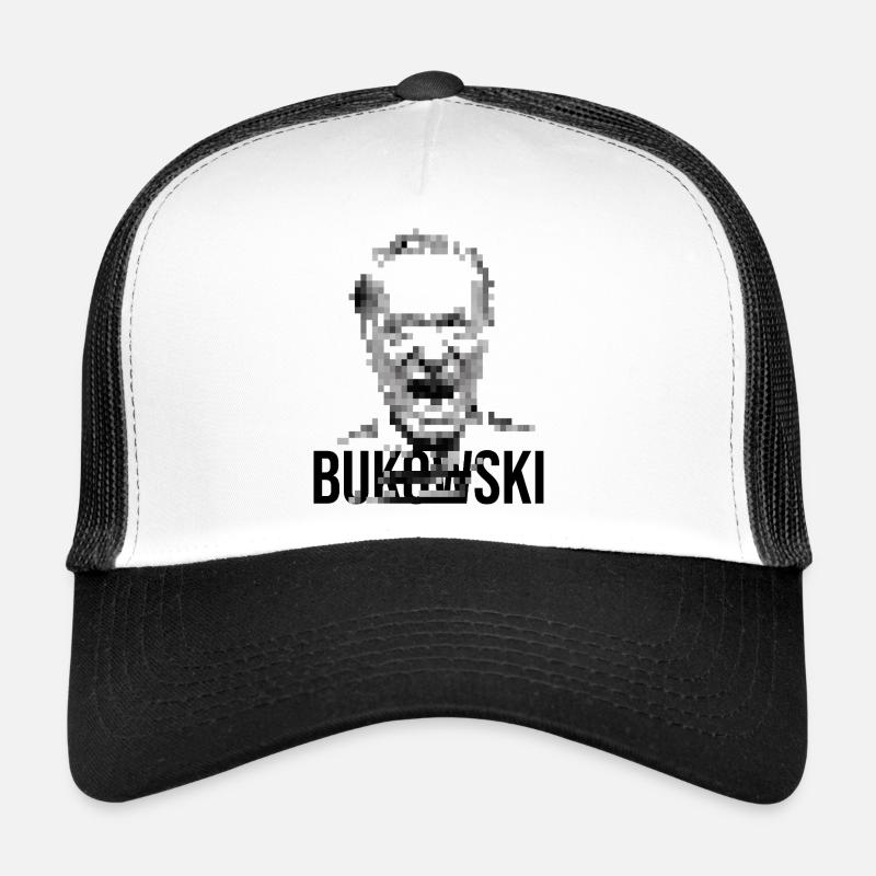 Charles Bukowski pixeliertes Porträtdesign. Trucker Cap