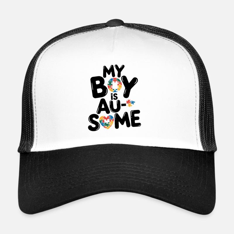 Rainbow Puzzle Heart Circle Sensibilisation à l’autisme - Casquette trucker  - blanc/noir