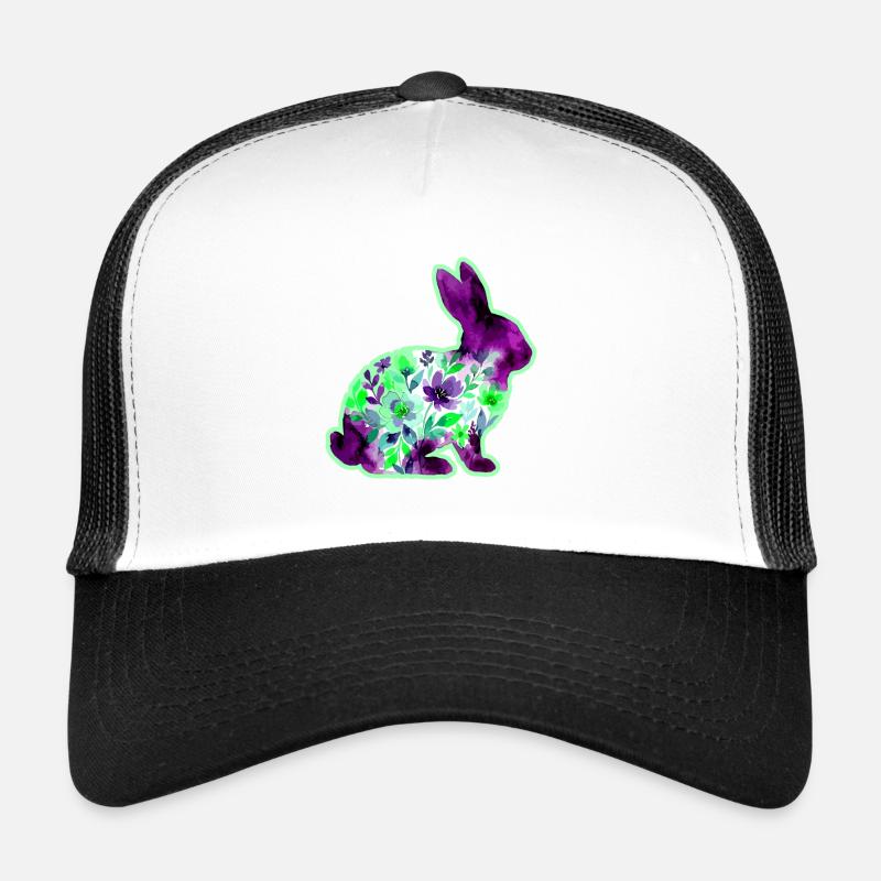 Fleurs de Pâques aquarelle de lapins Casquette trucker 