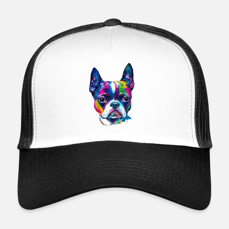 Farbenfrohes Boston-Terrier-Ölfarbe-Hundeporträt Trucker Cap