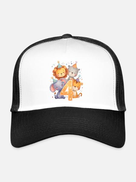 Anniversaire 4 animaux de cirque garçon de quatre ans - Casquette trucker  - blanc/noir - Devant