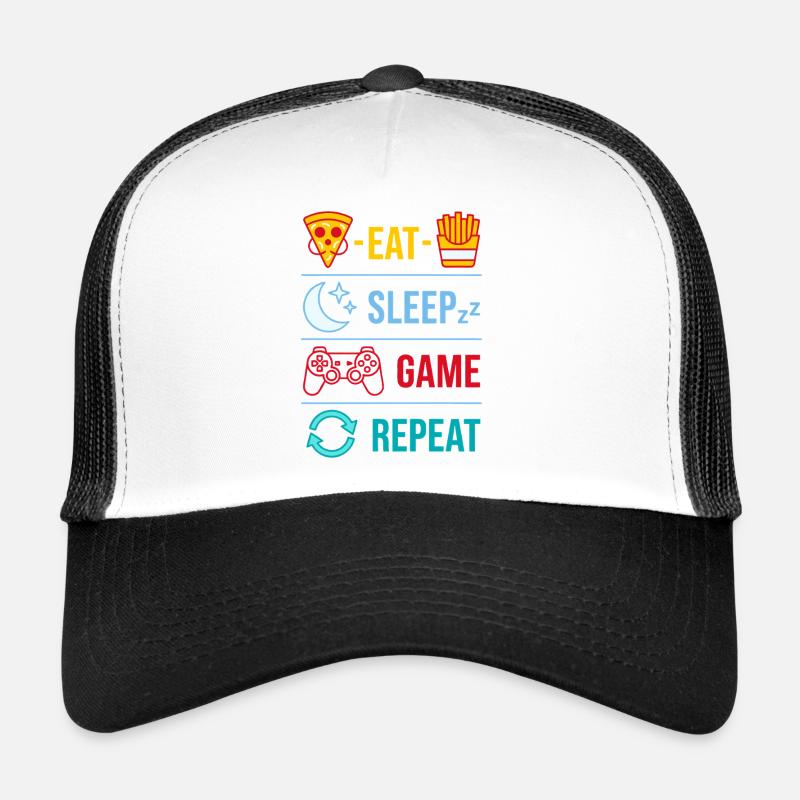 Eat Sleep Game Repeat Gaming Quotes for Gamer Trucker Cap