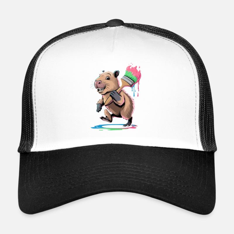  Lustiges Capybara mit Buntem Pinsel Farbkleckse Trucker Cap
