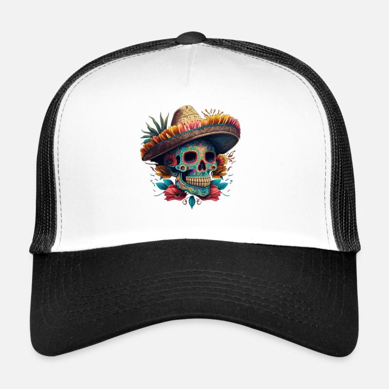 Crâne en sucre vibrant en sombrero Casquette trucker 