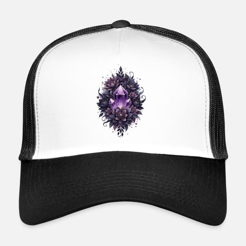 Amethyst crystal in a lilac plant wreath Trucker Cap