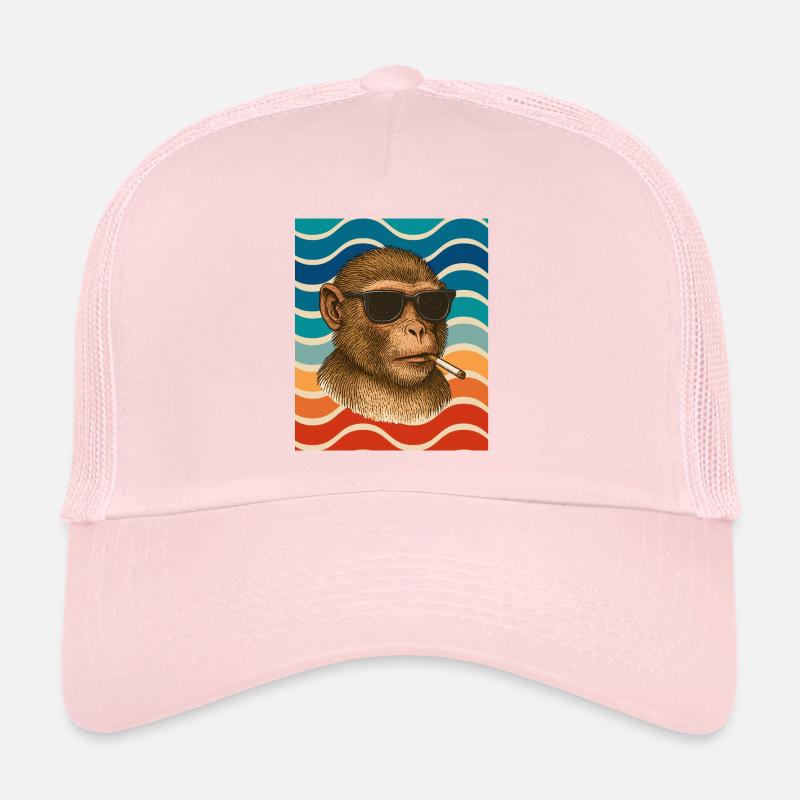 Singe à lunettes de soleil en motif rétro wave Casquette trucker 