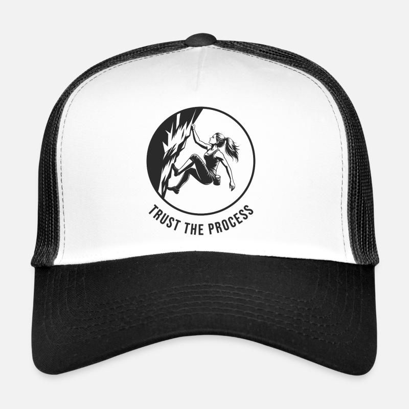 Starkes Mädchen bouldert am Fels trust the process - Trucker Cap - Weiß/Schwarz