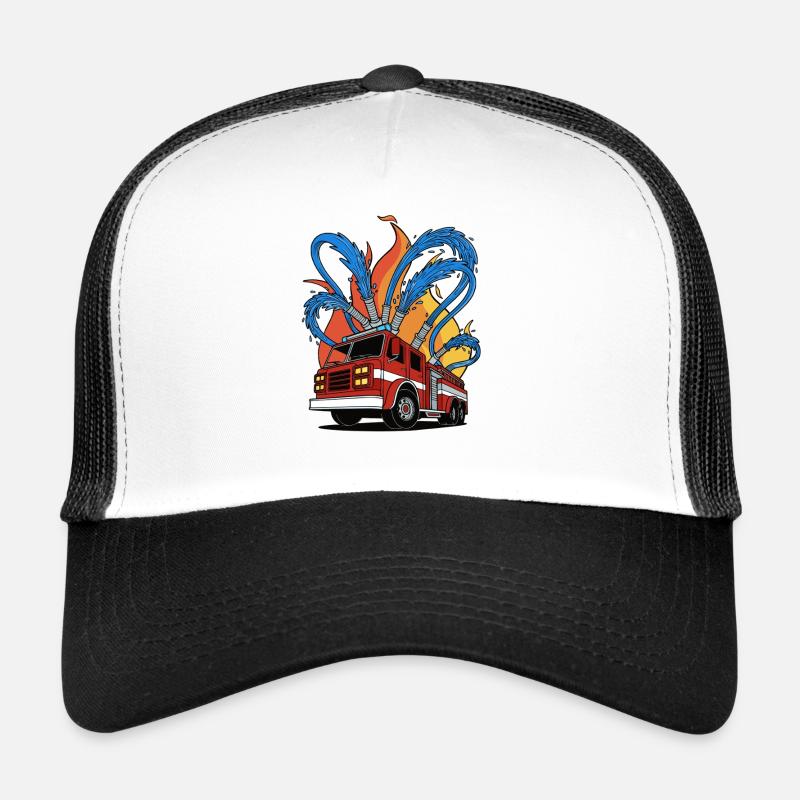 Ein Feuerwehrauto löscht ein Feuer – eine Rettungsaktion - Trucker Cap - Weiß/Schwarz
