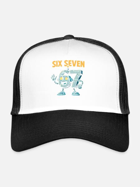 Six Seven 67 Italian Brainrot Robot Meme Humor - Trucker Cap - white/black - Front