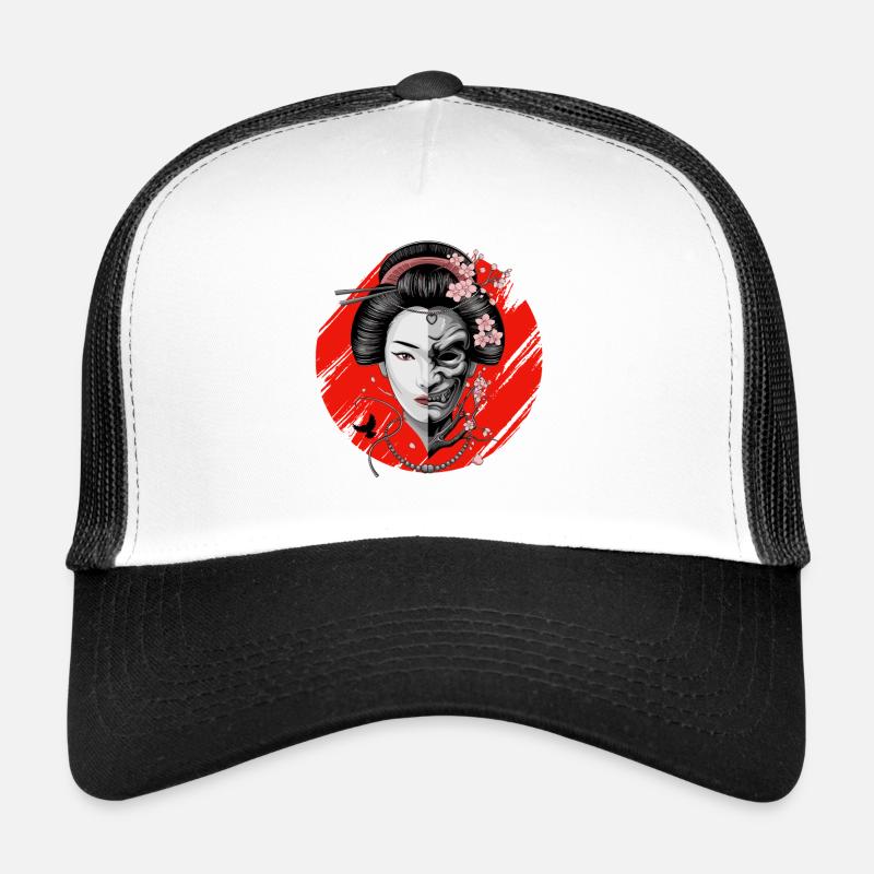  Geisha Halb Gesicht Oni Maske Japanisches Samurai Trucker Cap